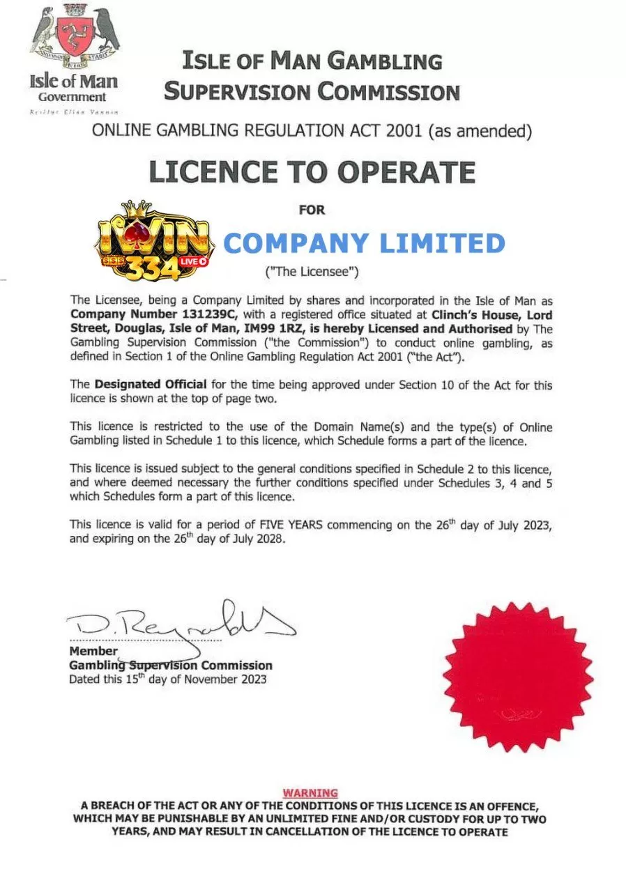 Isle Of man Gambling Supervision Commission License IWIN